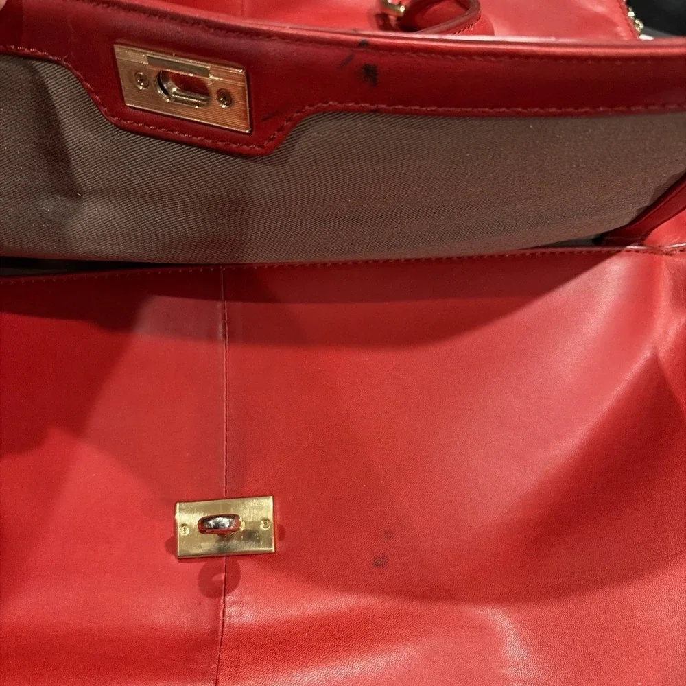 J Crew Vintage Red Leather Laptop Or HandBag Large- Classic, Old Money, Academia